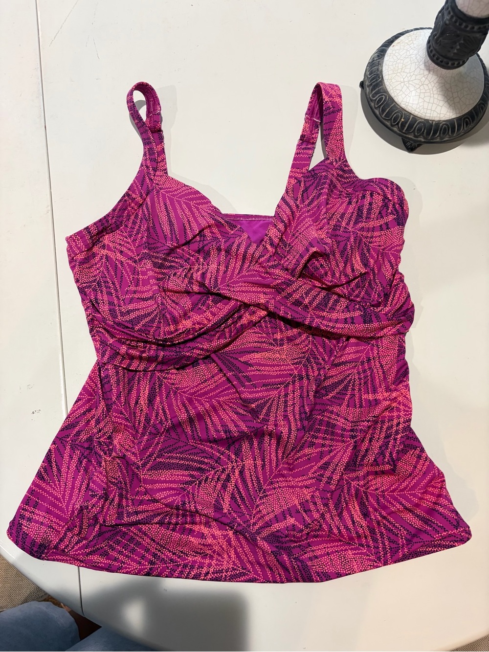 Lands' End Pink and Magenta Leaf-Print Swim Camisole